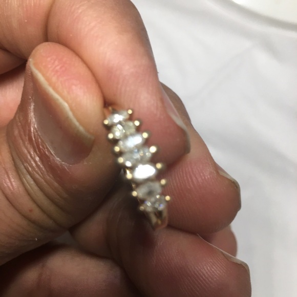 14K yellow gold marquis diamonds ring